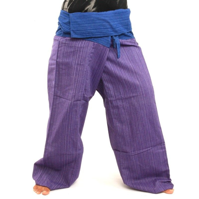 Pantalon de pêcheur thaïlandais en coton mélangé - bleu magenta